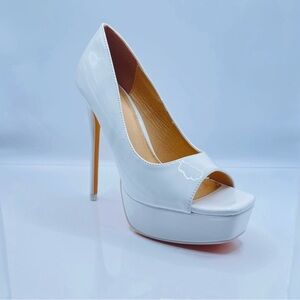 White Patent Peep-Toe Platform Stiletto Heels